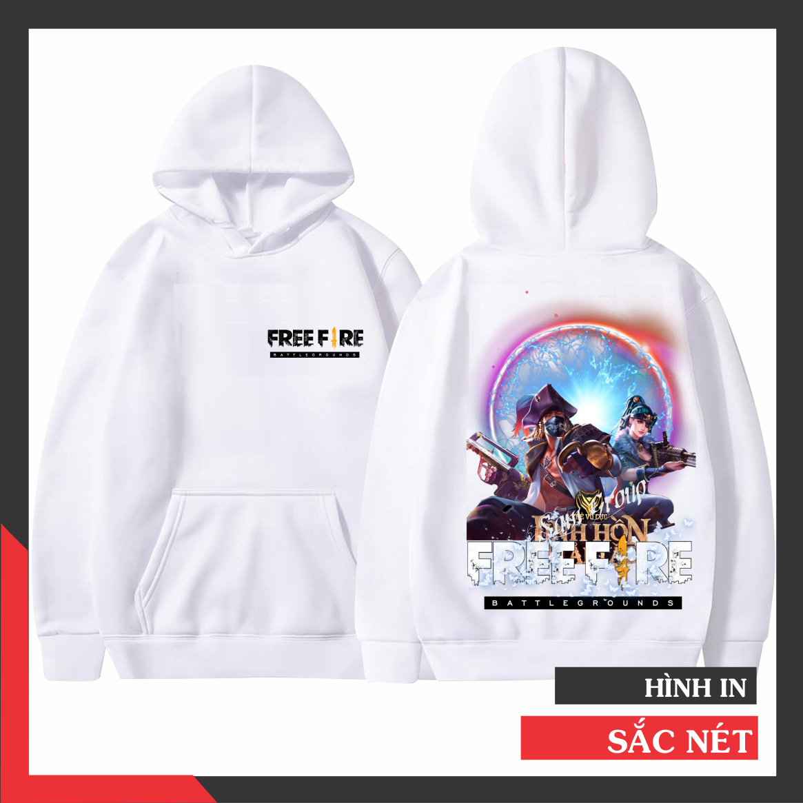 Áo Hoodie Free Fire Màu Trắng Có Nón Thẻ Vô Cực Mùa 19