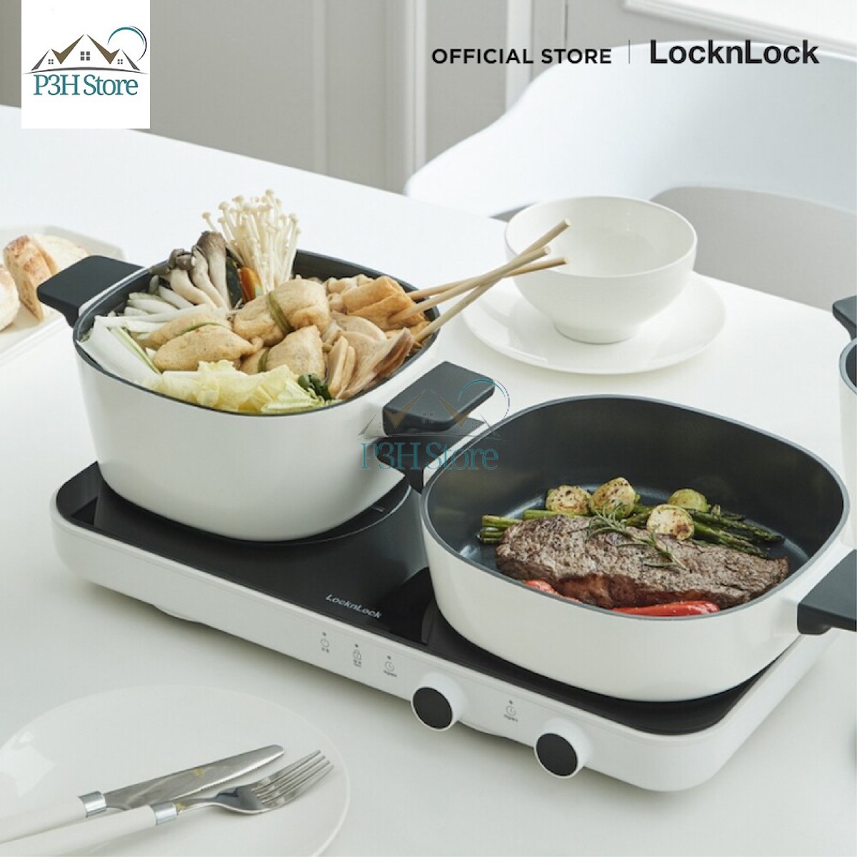 Bếp điện từ đôi LocknLock EJI326WHT màu trắng
