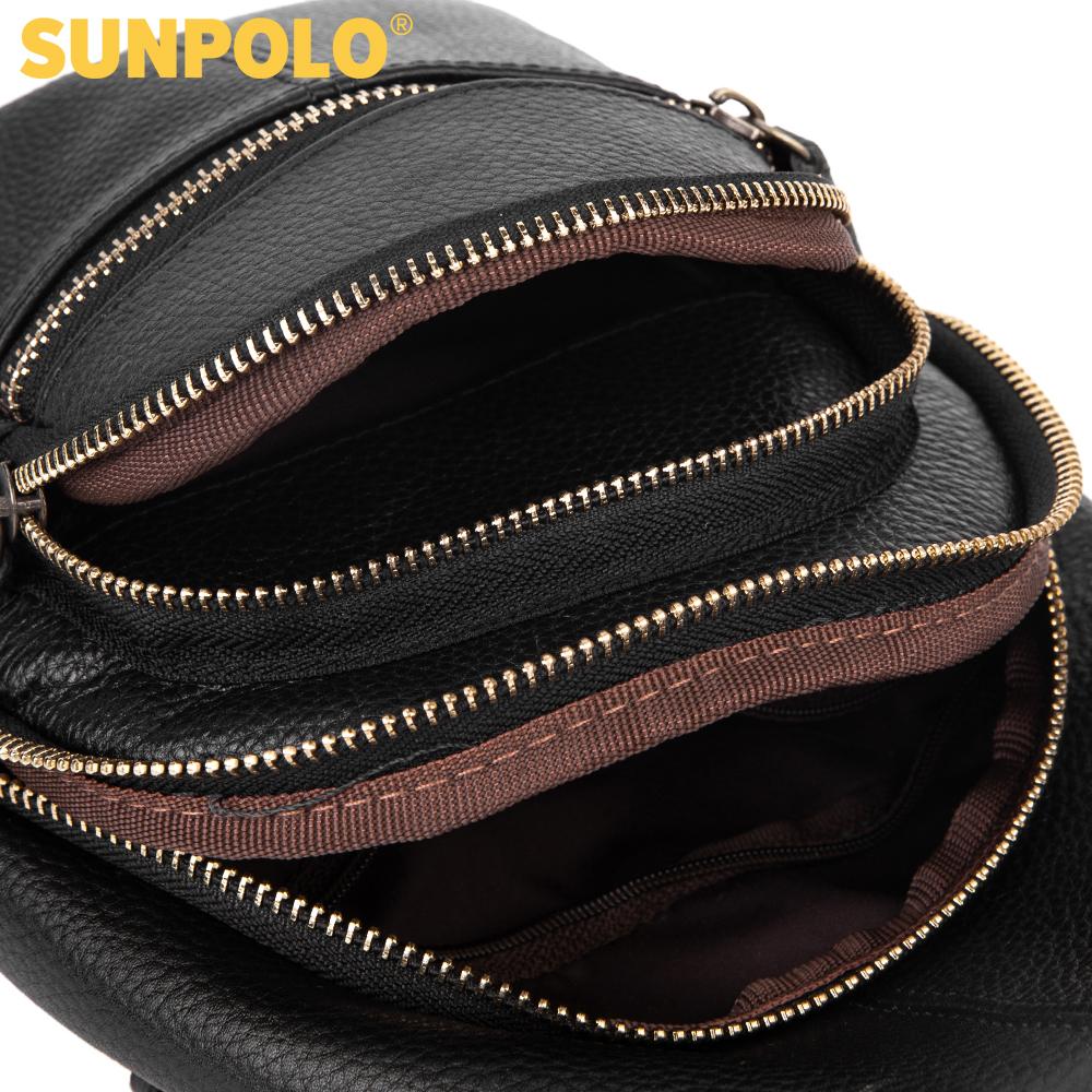 Men Leather Chest Bag SUNPOLO STU101 (Black, Brown, Dark Brown)
