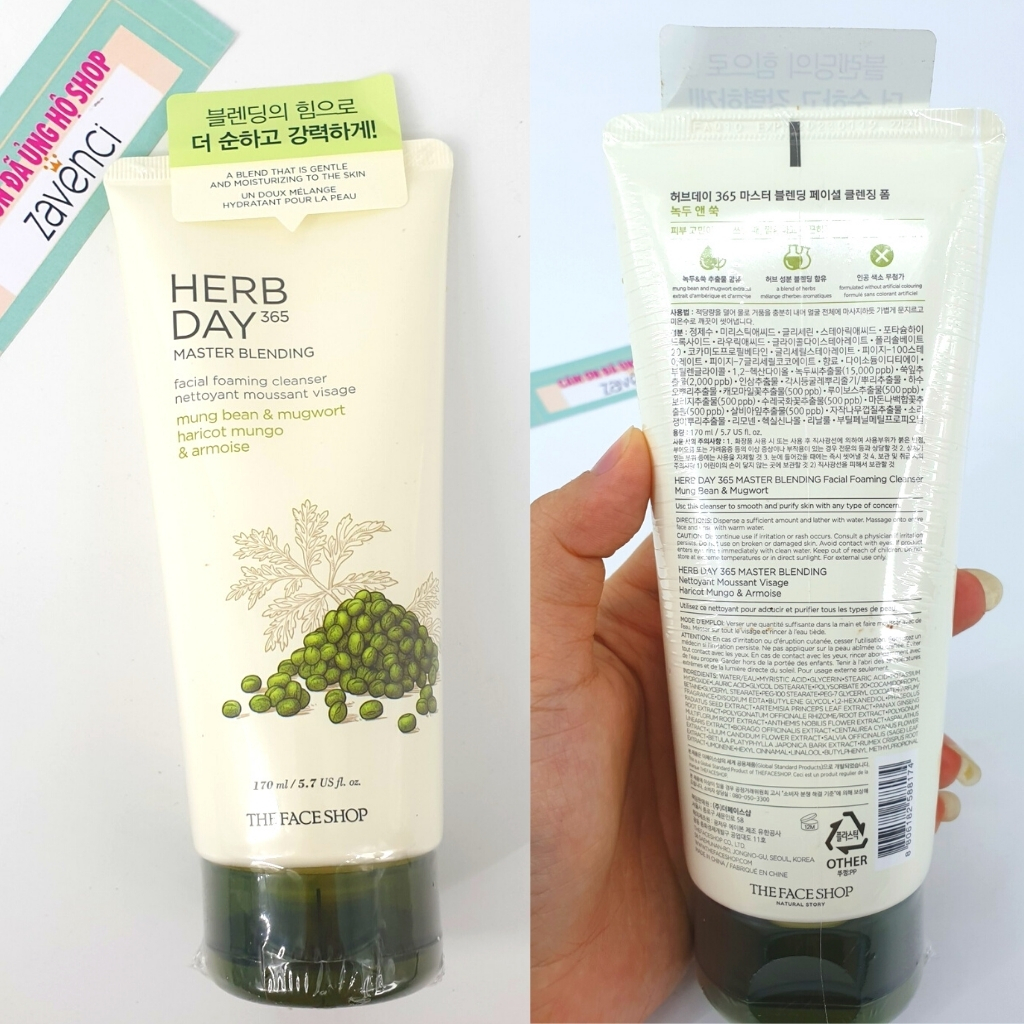 Sữa rửa mặt the face shop herb day 365 hàn quốc dành cho nam, nữ 170ml - zavenci