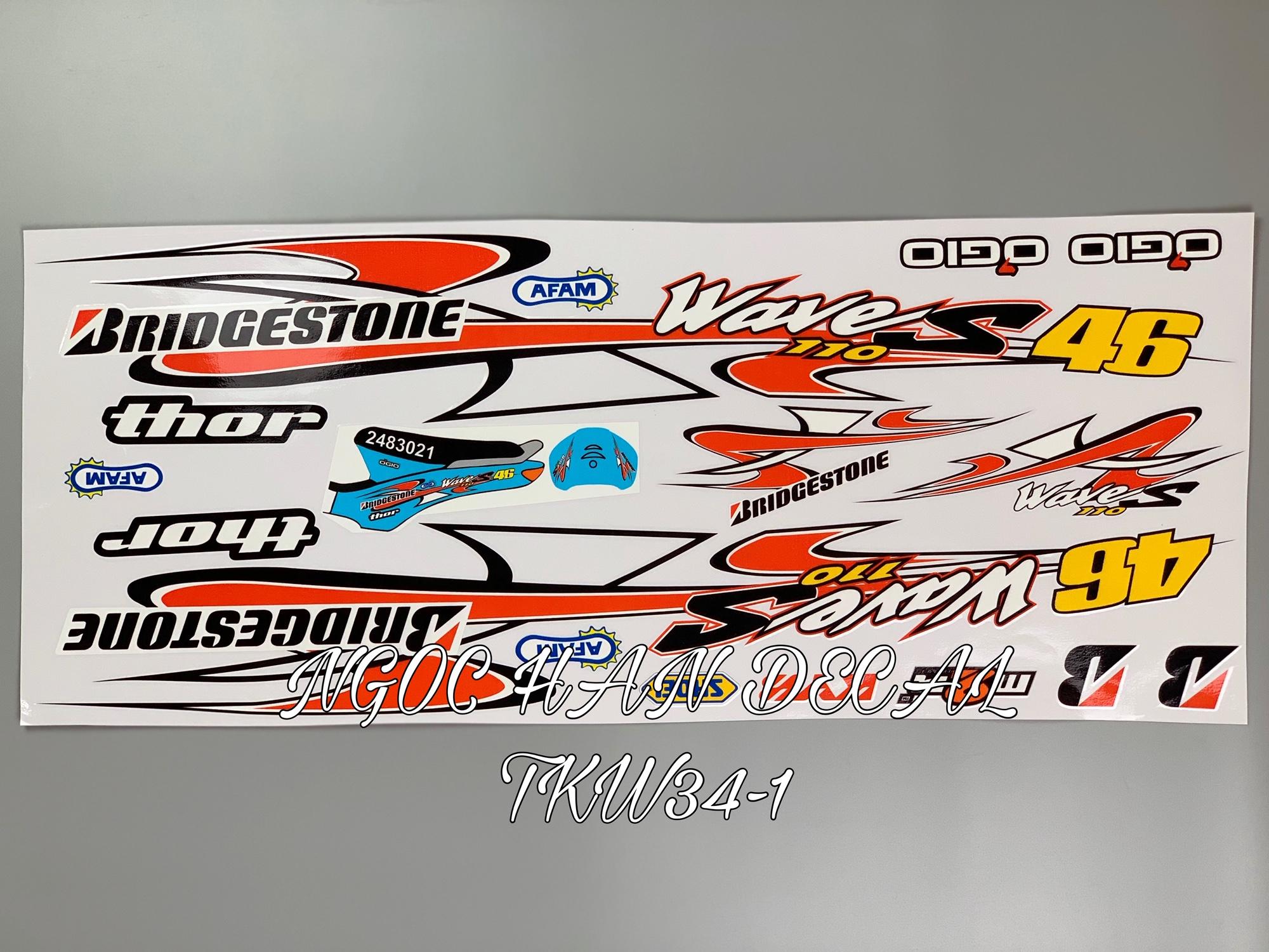 Tem chế nguyên bộ Bridgeston 46 màu đỏ đen cho xe Wave -- NGỌC HÂN DECAL