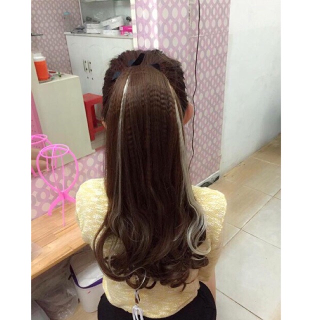 Tóc giả cột móc line bạch kim- bấm phồng chân tóc- ảnh