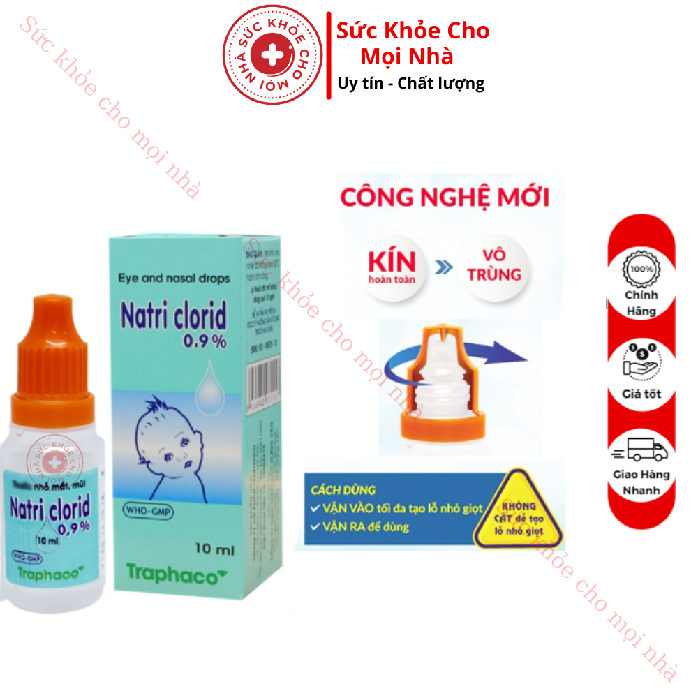 Lốc 10 chai nước muối sinh lý nhỏ mắt mũi cho bé natriclorid traphaco