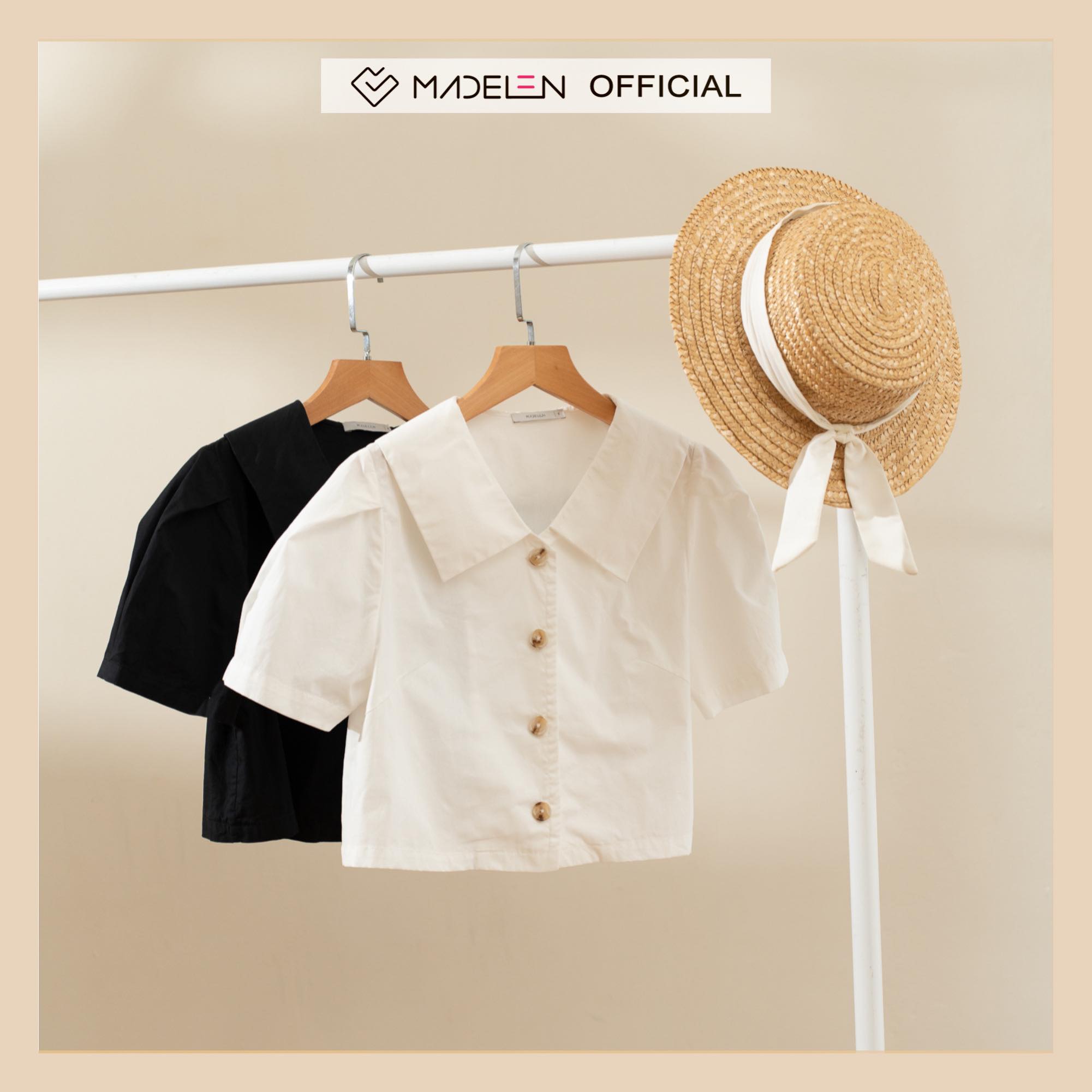 Sơ Mi Croptop Cổ Sen Nhọn Madelen