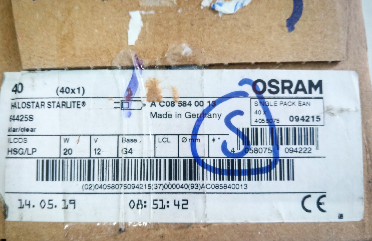 (SALE) Bóng halogen 12V 20W 64425S OSRAM đui G4