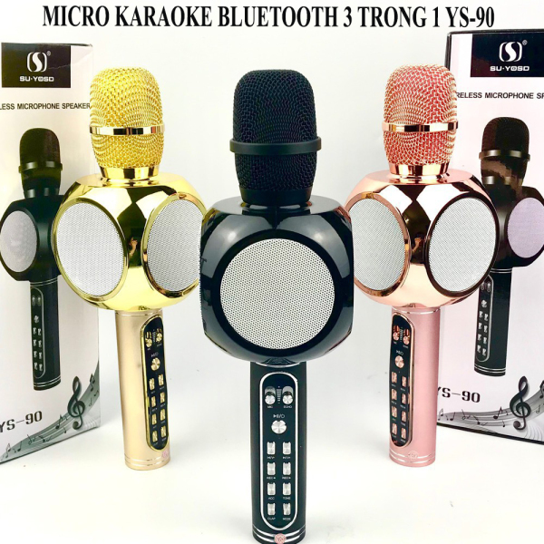 [HCM]Mic karaoke YS 90 3in 1-Micro Bluetooth Hát Karaoke Không Dây-Nghe Nhạc Cực Hay Âm Bass Cực ĐỈnh Mic Bắt Giọng Rất Tốt-Bảo Hành 12 Tháng.