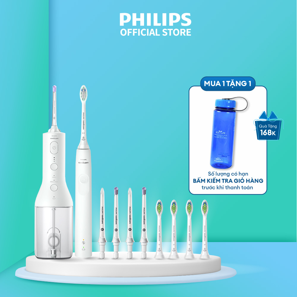 Bộ bàn chải điện Philips HX3671/23 + 4 đầu thay thế HX6064/67 + máy tăm nước HX3826 + 2 đầu thay thế HX3042 + 2 đầu thay thế HX3062