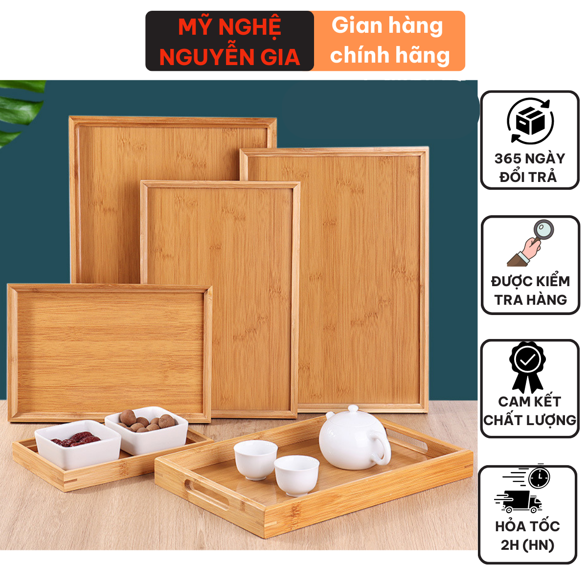 Khay gỗ tre decor đựng trà bưng bê đồ ăn đa năng