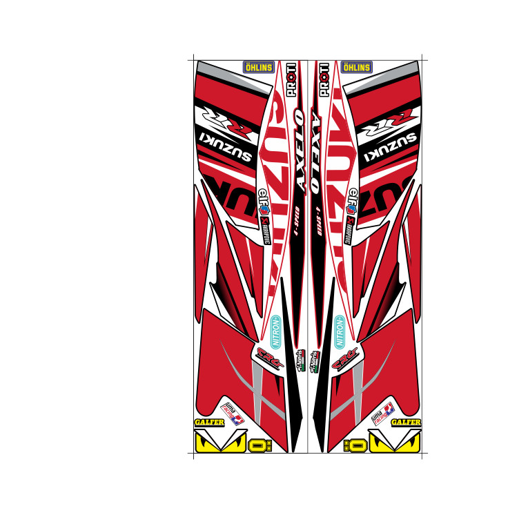Tem xe axelo suzuki RR đỏ đen tặng logo