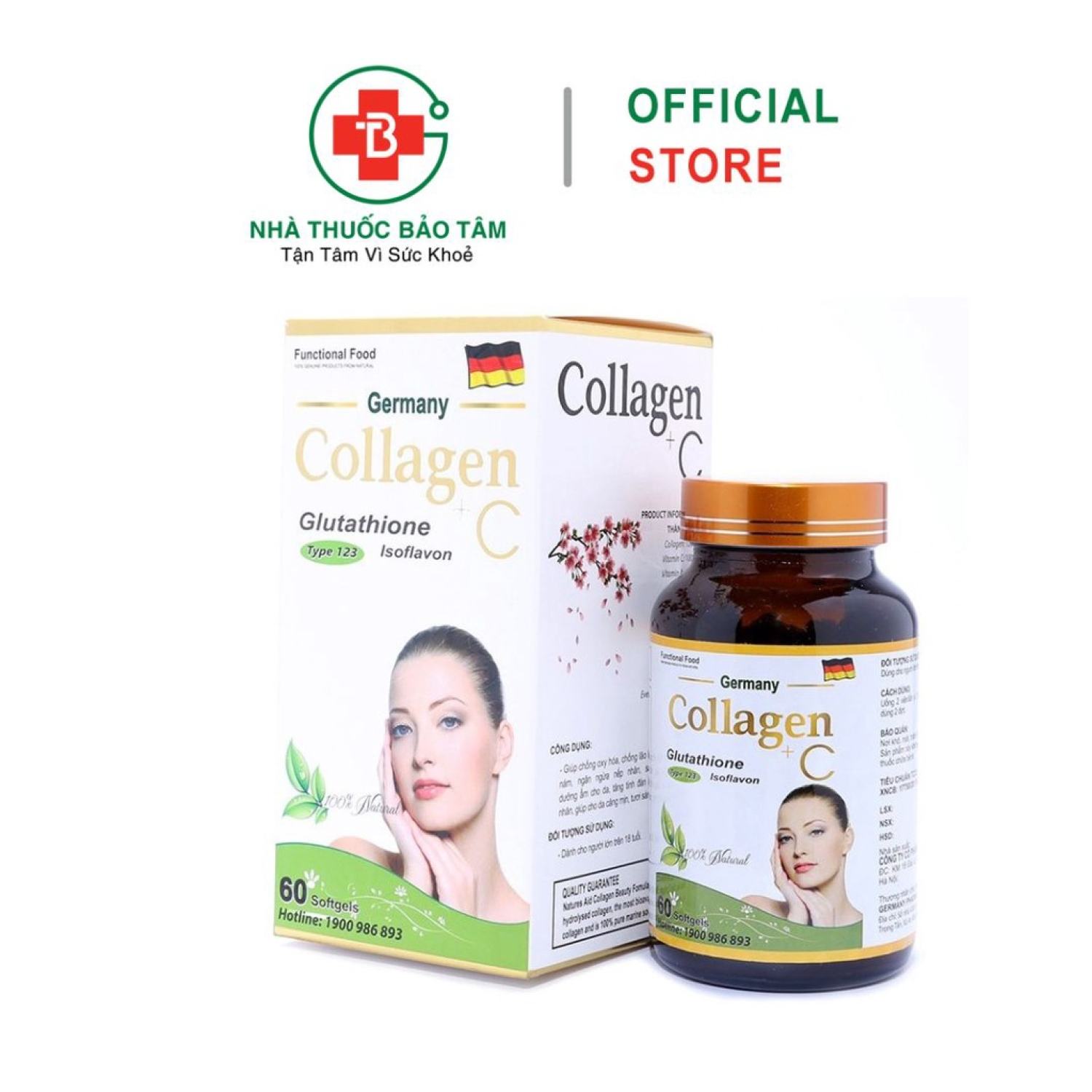 Viên uống đẹp da Collagen +C Glutathione bổ sung Vitamin A E C giảm ƞám sạm da Hộp 60 viên