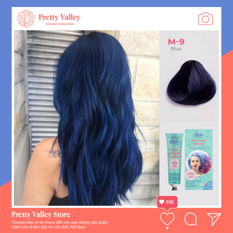 Kem nhuộm tóc cao cấp màu xanh dương đen Molokai 60ml [ TẶNG KÈM GĂNG TAY + CHAI OXY TRỢ DƯỠNG TÓC ] nhập khẩu