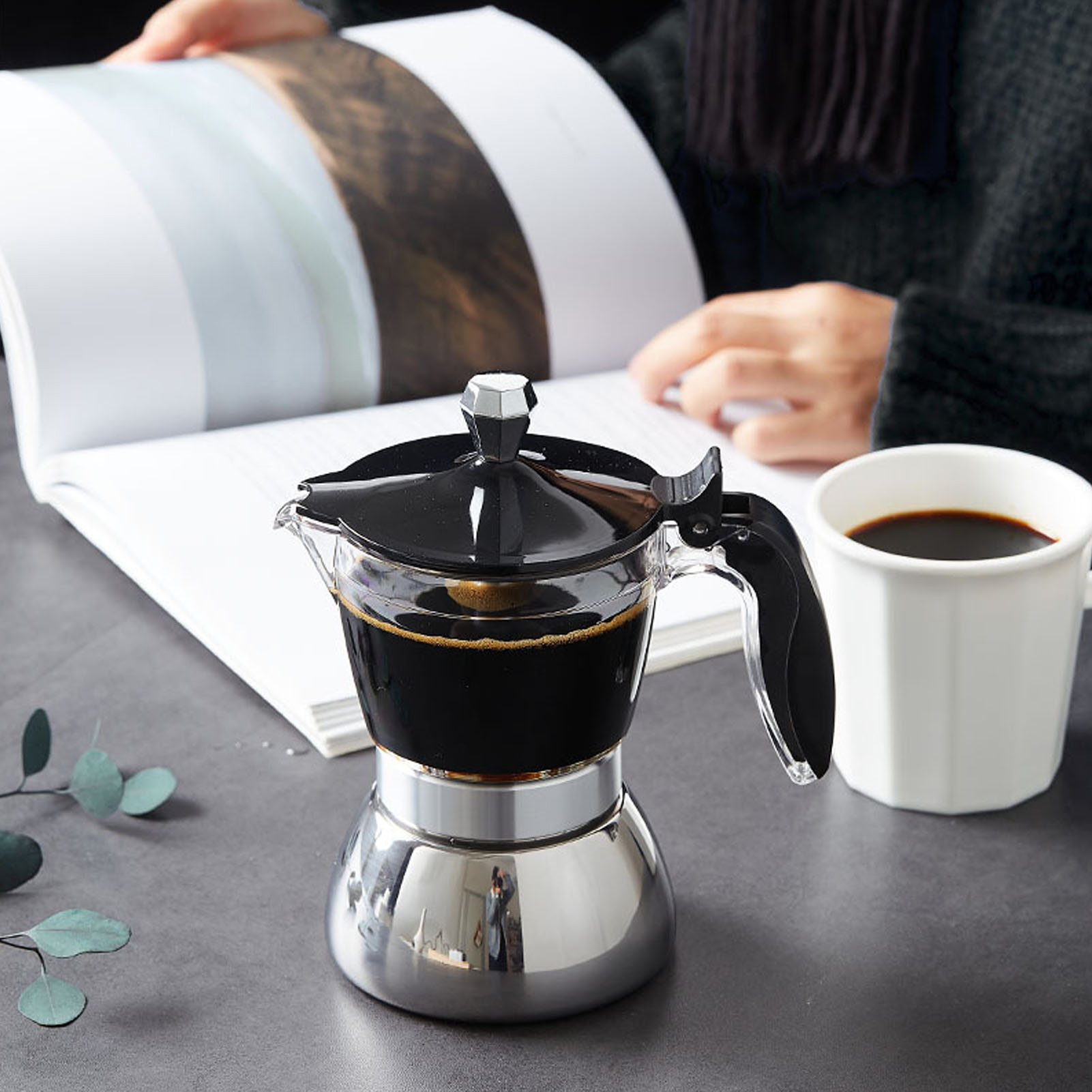 Bình pha cà phê bằng thép không gỉ Moka Pot gia dụng để pha cà phê