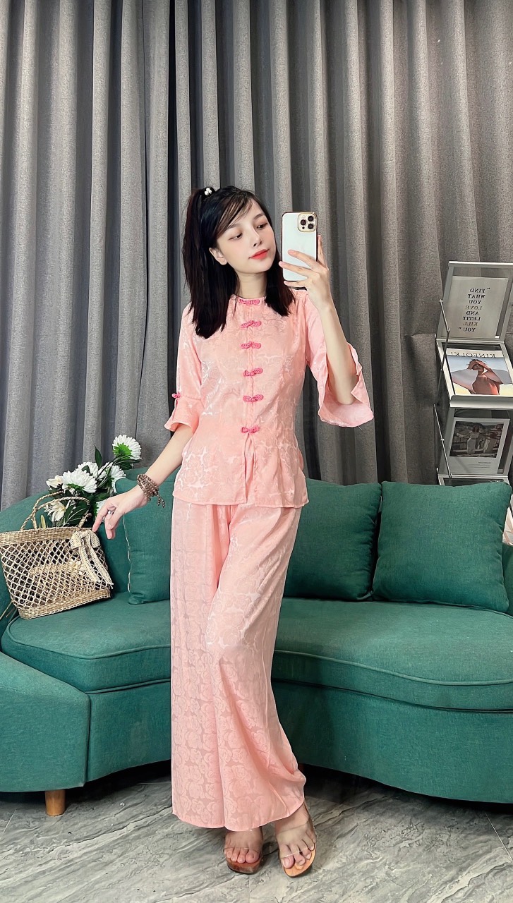 [FreeShipMax] BỘ ÁO BÀ BA LỤA GẤM TAY XÒE MẪU 2
