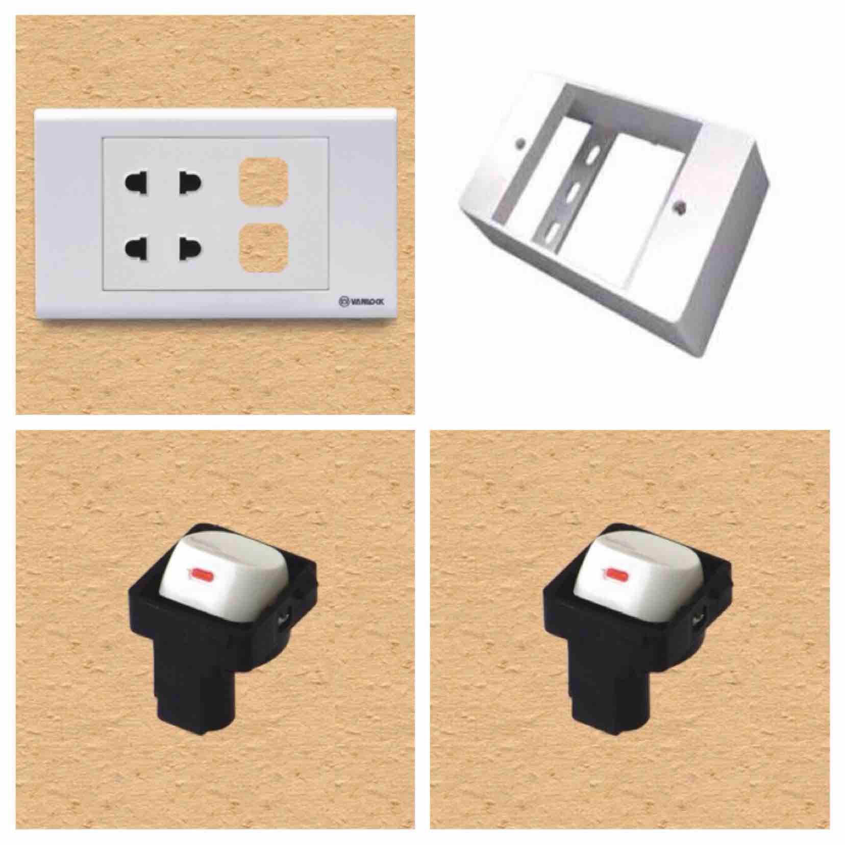 [HCM]Combo ổ cắm 2+2 lỗ  công tắc đế nổi SINO