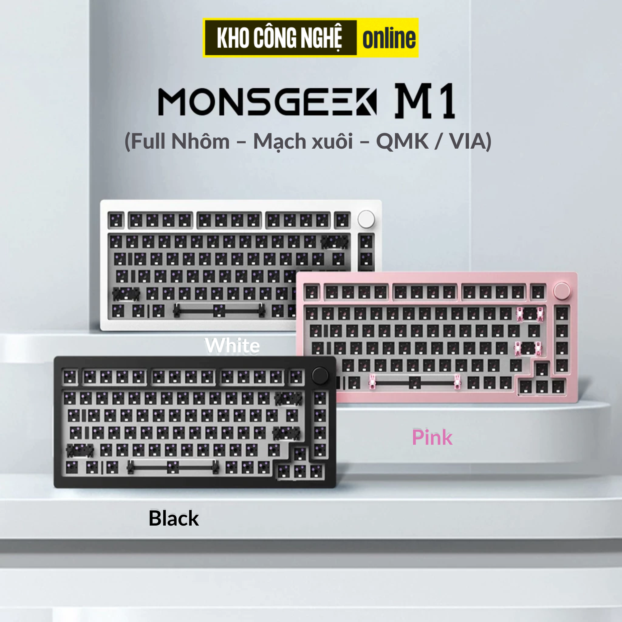 Kit bàn phím cơ MonsGeek M1 QMK (Full Nhôm – Mạch xuôi – QMK / VIA – PCB Stab)