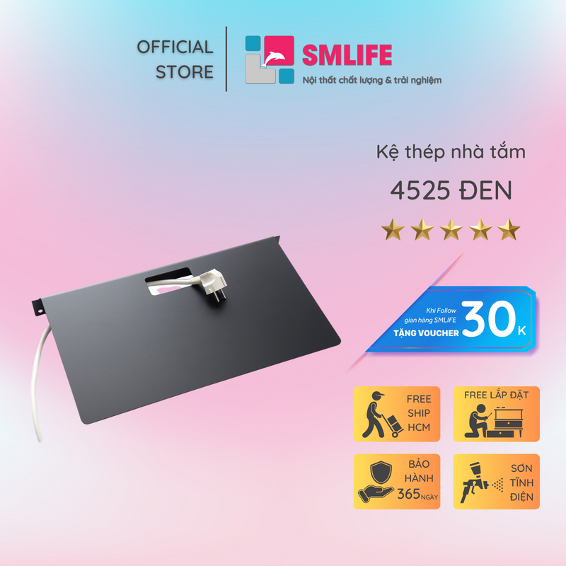 Kệ nhà tắm treo tường 4525 - Kệ treo tường bằng thép dày 1,6mm - Sơn tĩnh điện màu Trắng/ Đen hiện đại - Tặng kèm bộ ốc vít và đầu bịt ốc