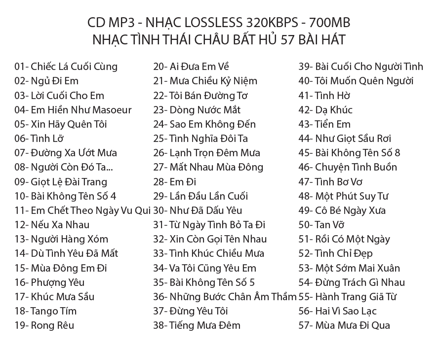 CD.1 : MAI TIẾN ĐẠT : 16 Bài Hát LossLess ( Organ thử âm thanh)