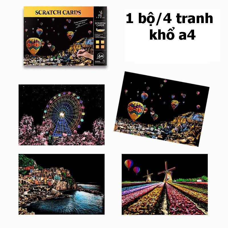 Tranh cạo ánh sáng khổ a4, 4 tranh