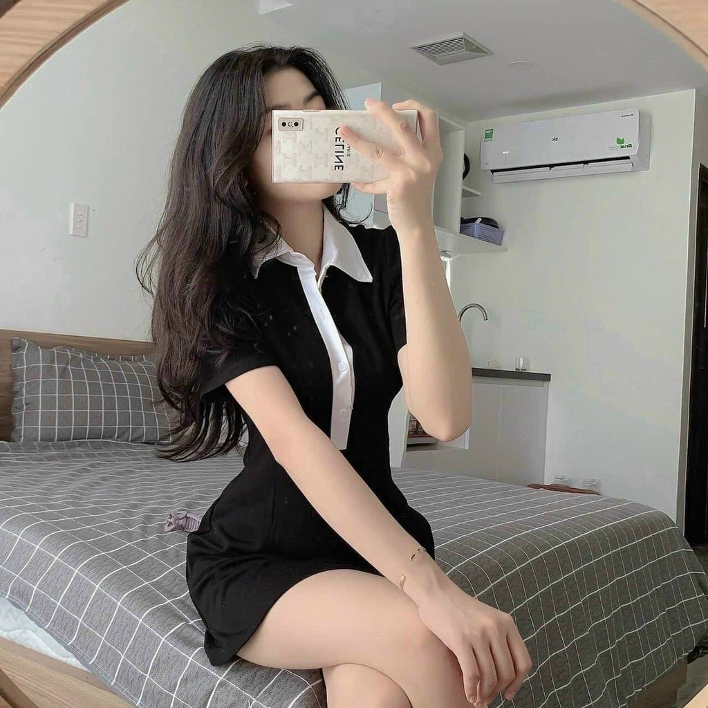 VÁY BOZIP CỔ PHỐI TRẮNG TÔN DÁNG SIÊU XINH
