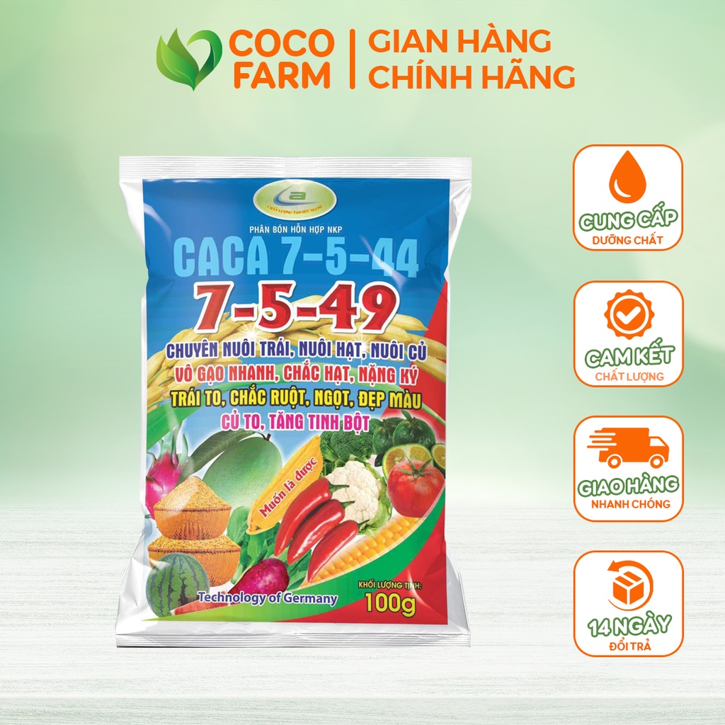 Phân bón npk 7-5-49 chuyên nuôi trái nuôi củ nuôi hạt cho trái to chắc ruột & đẹp màu 100g