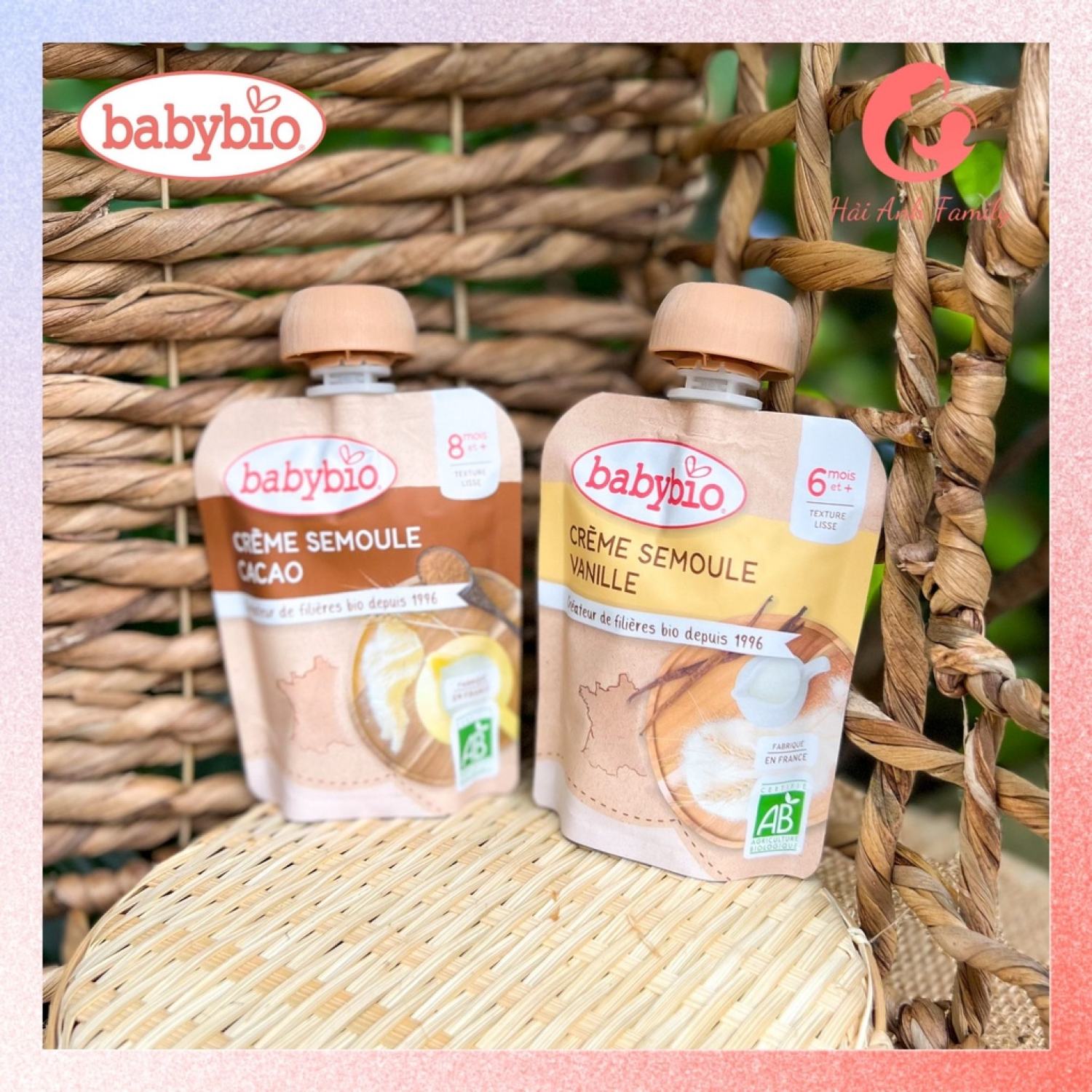 Váng sữa hữu cơ cho bé vị vani cacao Babybio Organic Semolia Vanilla Cocoa