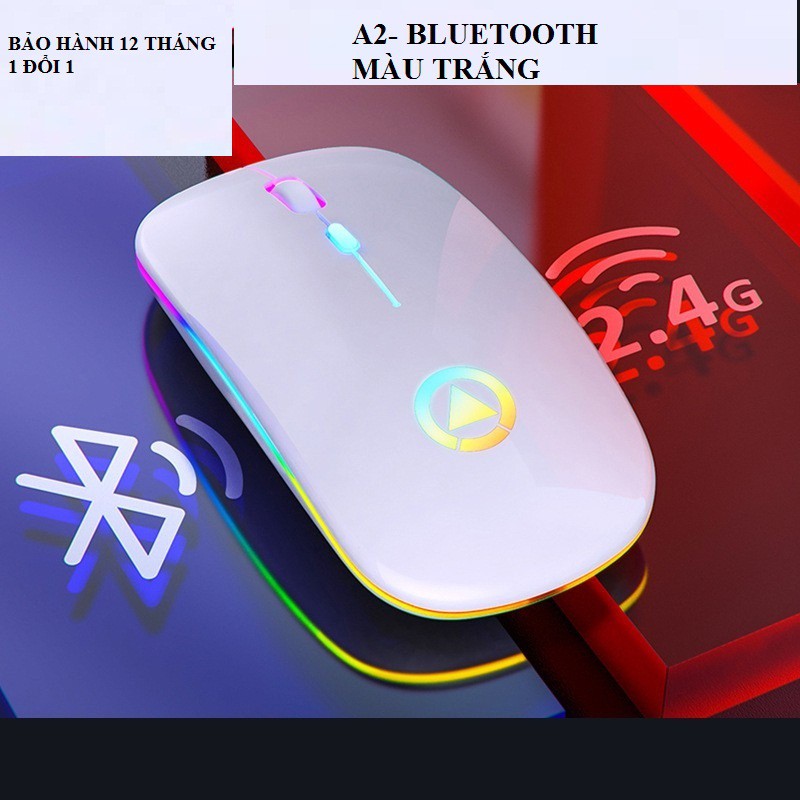 Chuột máy tính, chuột không dây a2 siêu mỏng thiết kế đèn led, pin sạc