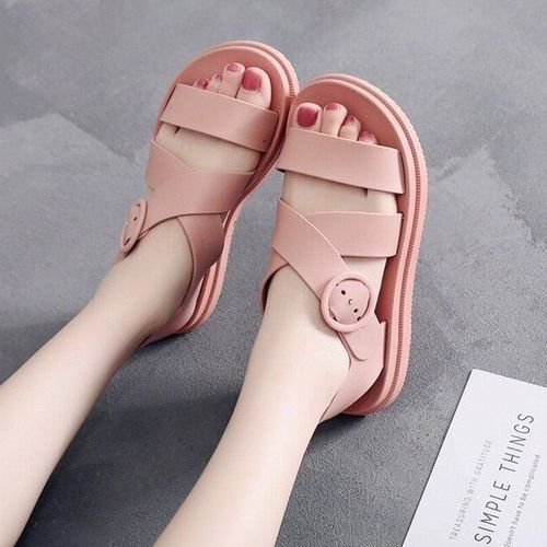 Dép Sandal Nữ Nhựa Dẻo Đi Mưa, Đi Học Quai Chéo Bản To Chống Trơn - G008 (Hồng)
