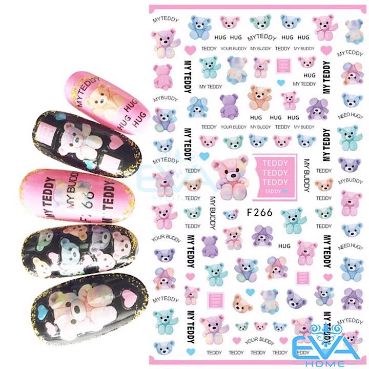 [HCM]Miếng Dán Móng Tay 3D Nail Sticker Tráng Trí Hoạ Tiết Chú Gấu Dễ Thương Cute Bear F266