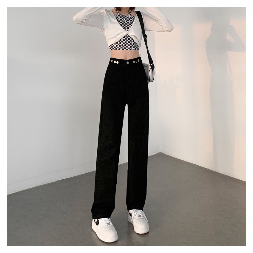 Quần jean nữ cạp cao ống rộng, quần jean chỉnh cạp phong cách Ulzzang_j16