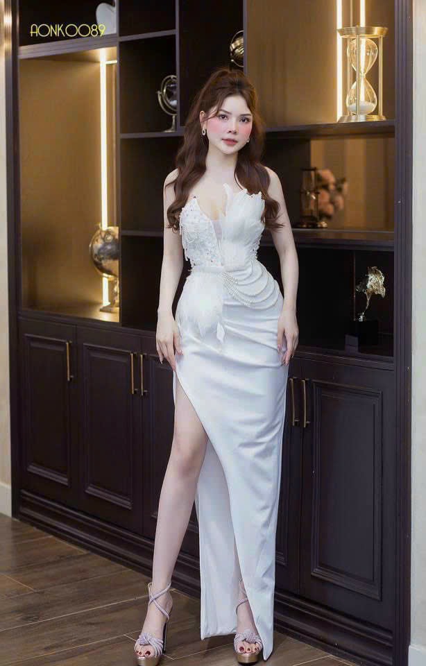 Đầm body dự tiệc tripble t dress phối lông vũ đính cườm xẻ đùi - size s/m/l -ms246y