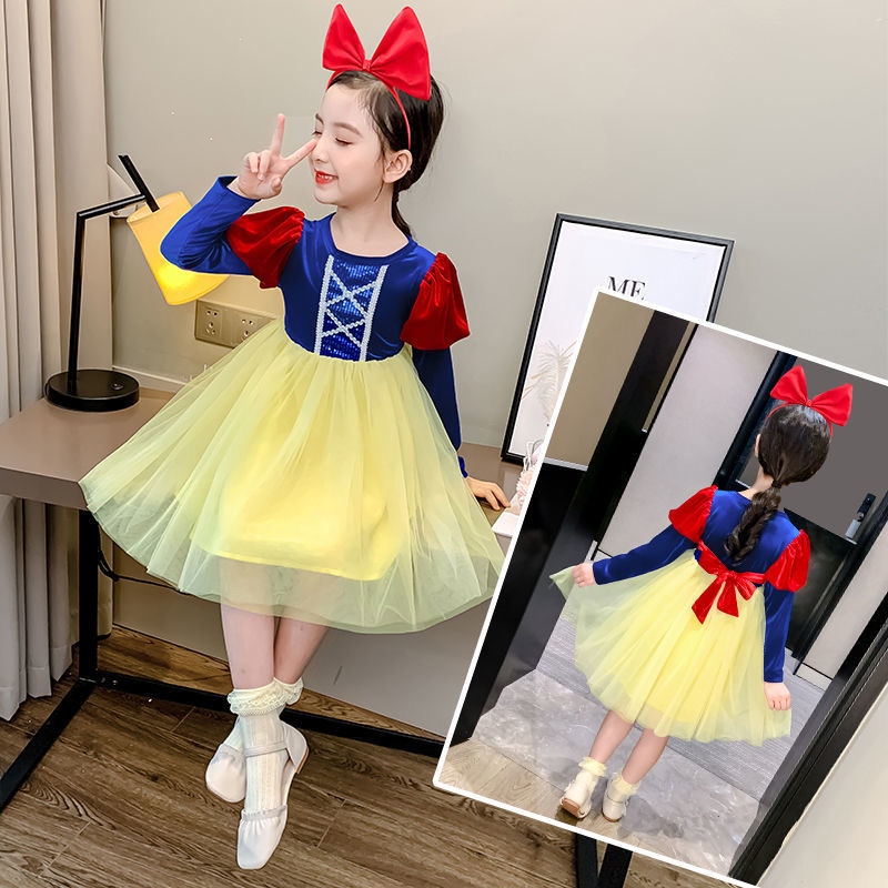 Váy đầm bạch tuyết dài tay kèm bờm đỏ cho bé gái