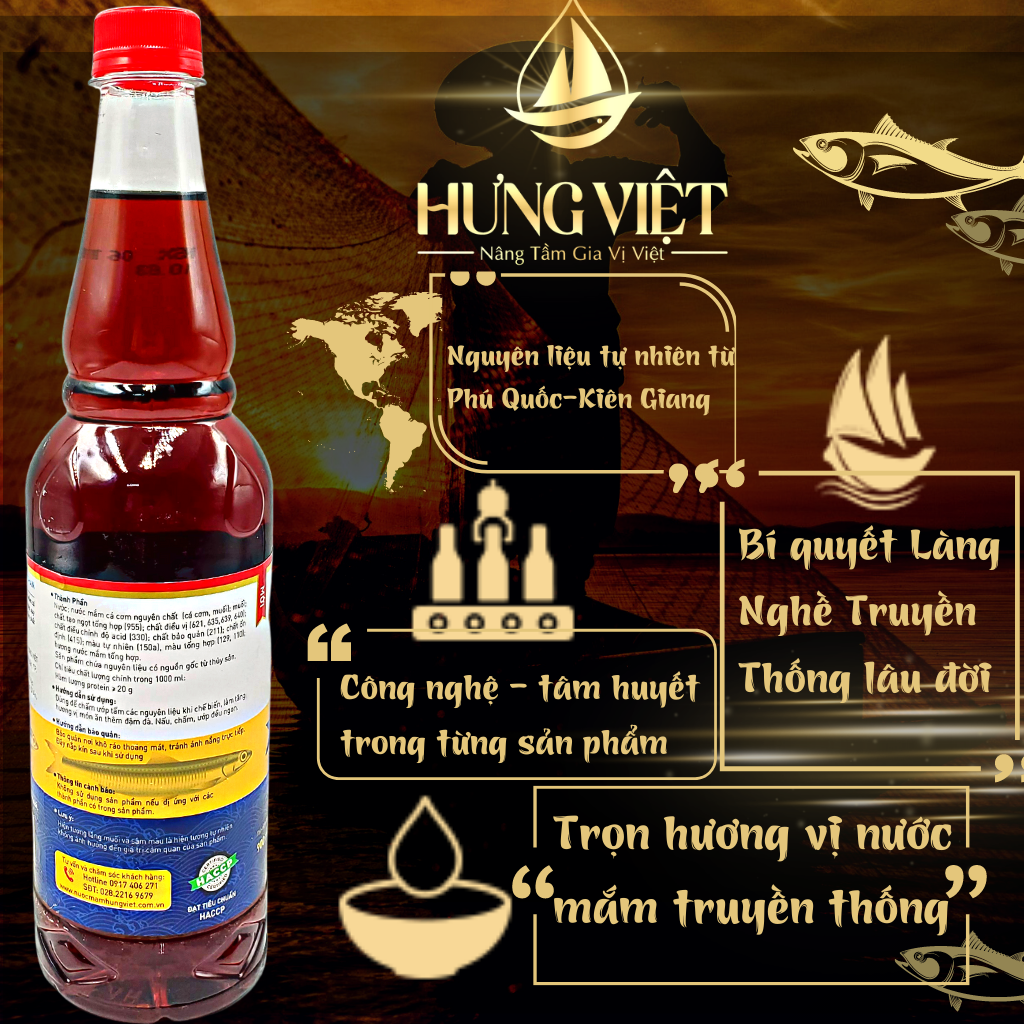 Nước chấm Cá Cơm Than 900ML HưngViệt - Nước mắm Cá Cơm Than