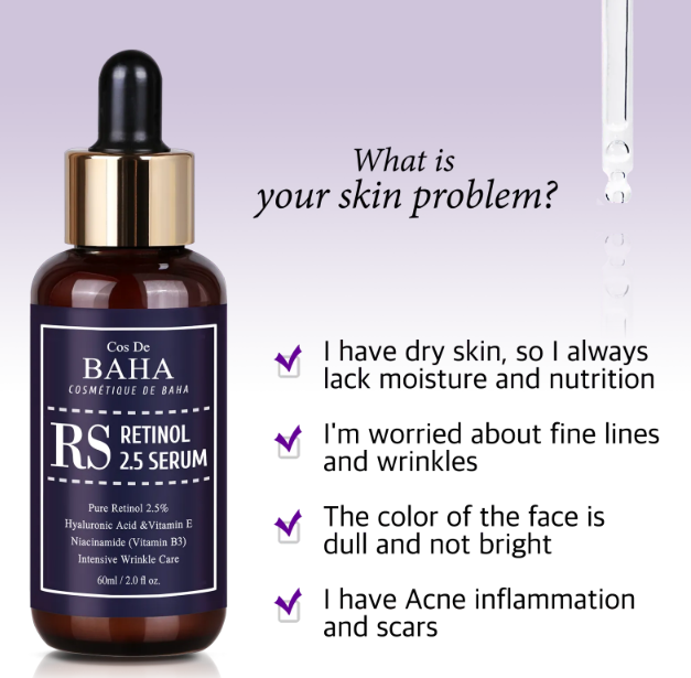 Cos De BAHA (RS Serum 60ml)-Retinol 2.5% Solution Facial Serum with Vitamin E