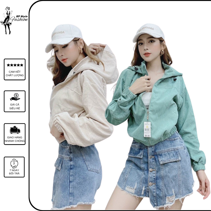 Áo khoác nữ nhung gân form lửng mẫu trơn basic dễ mặc dễ phối đồ