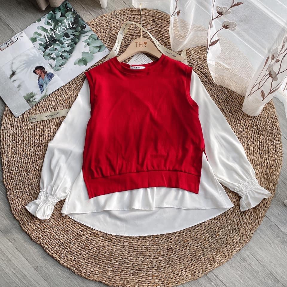ÁO SƠ MI TRẮNG MIX ÁO GILE ĐỎ