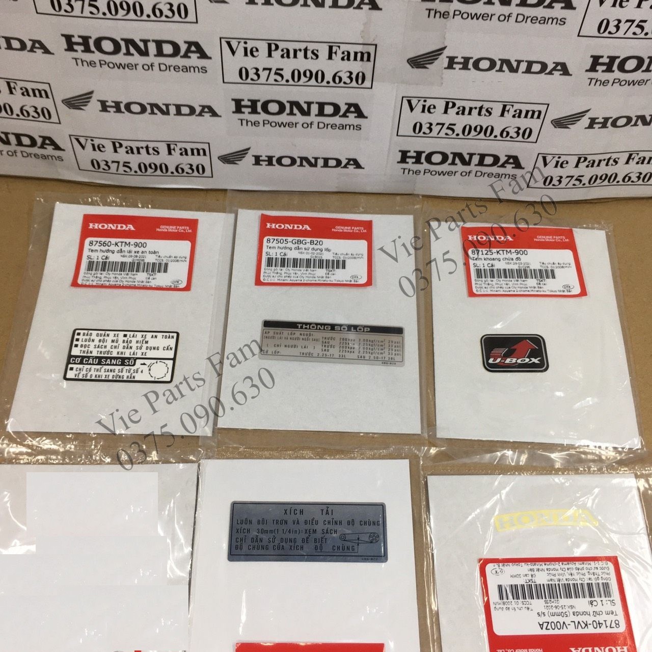 Combo bộ tem thông số wave zx/ wave đời đầu 2 bóng/ future 1/ super dream , hàng din honda mới 100%