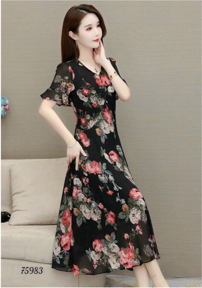 Đầm xòe voan hoa 2 lớp sang trọng quý phái cho quý bà - quý cô sang chảnh / có size 70kg