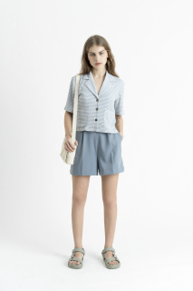 Áo khoác nữ KHÂU BY CQ tay ngắn màu xanh caro Croped Short Sleeve Blazer thumbnail