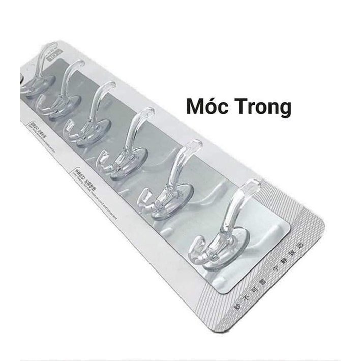 ( Loại dày )Móc dán tường chịu lực 6 móc thanh dài trong suốt