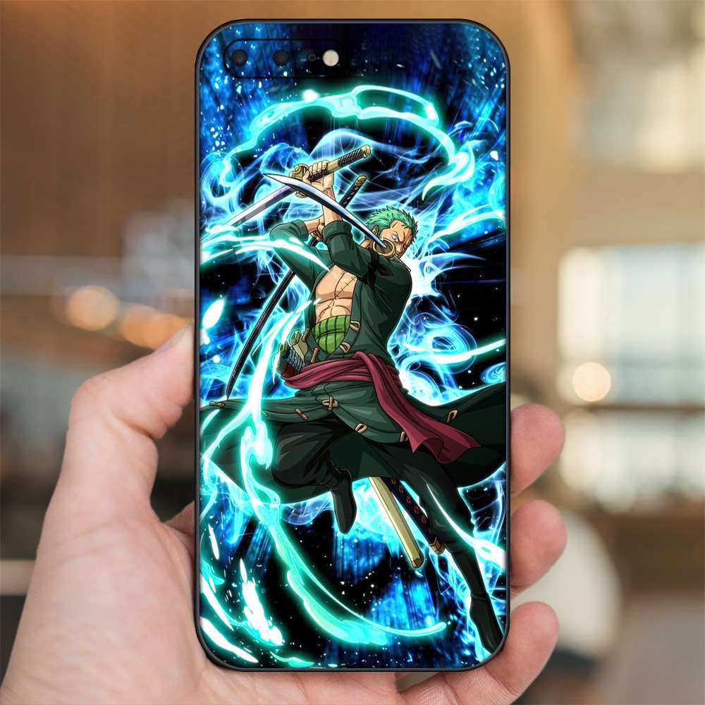Ốp lưng iPhone 7 Plus, 8 Plus dẻo đen cạnh vuông in hình Zoro One Piece