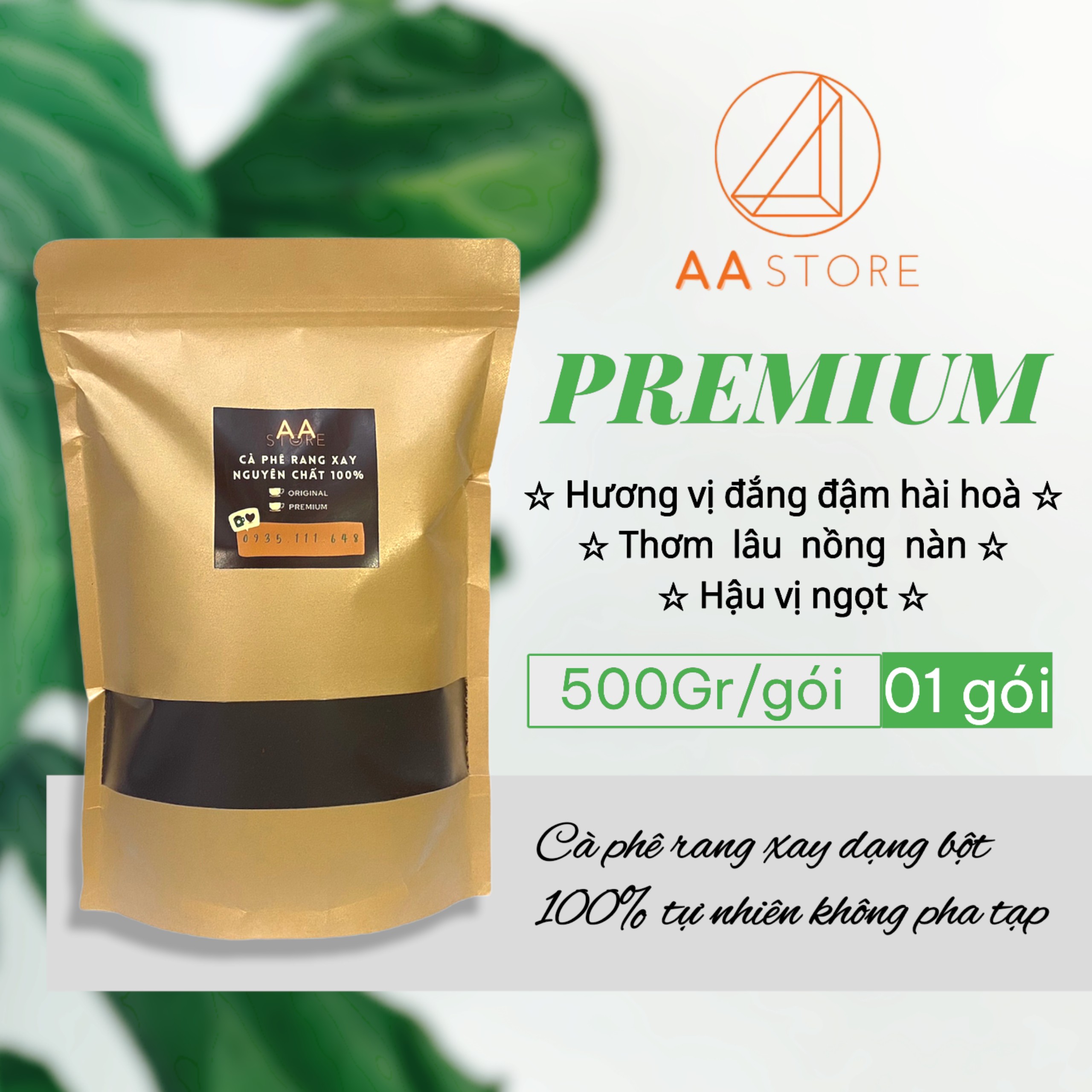 500g cà phê Premium rang xay nguyên chất 100%