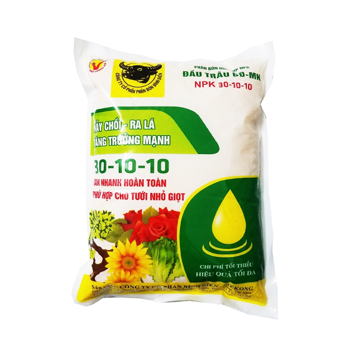 NPK 30-10-10 1kg cho rau màu, hoa, cây cảnh giúp nảy chồi ra lá, tăng trưởng mạnh, phục hồi cây (Đầu trâu 301010 1kg)