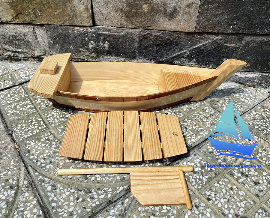 Thuyền gỗ sushi sashimi 55cm trang trí decor BBQ, Buffet