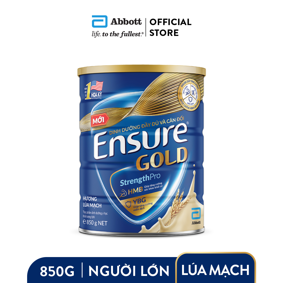 [ Tích lũy + Hoàn 50k] Sữa bột Ensure Gold Abbott (HMB) lúa mạch 850g date 2024