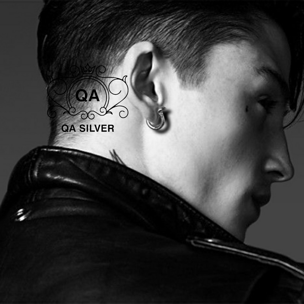 Khuyên tai bạc 925 mặt rắn hổ mang bông tròn nam nữ kẹp vành S925 COBRA QA SILVER Earrings EA231204