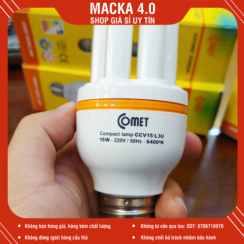 Bóng đèn Compact Comet 15W 3U Đuôi E27 Siêu Bền tuổi thọ 50.000 giờ