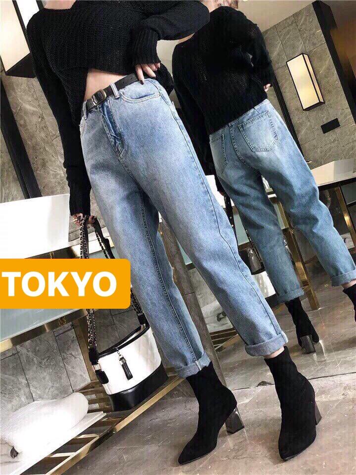 QUẦN JEAN BAGGY NỮ CHẤT BÒ XANH TRƠN GẤP LAI LƯNG CAO NÂNG MÔNG TAMAKI CAO CẤP - TOKYO FASHION