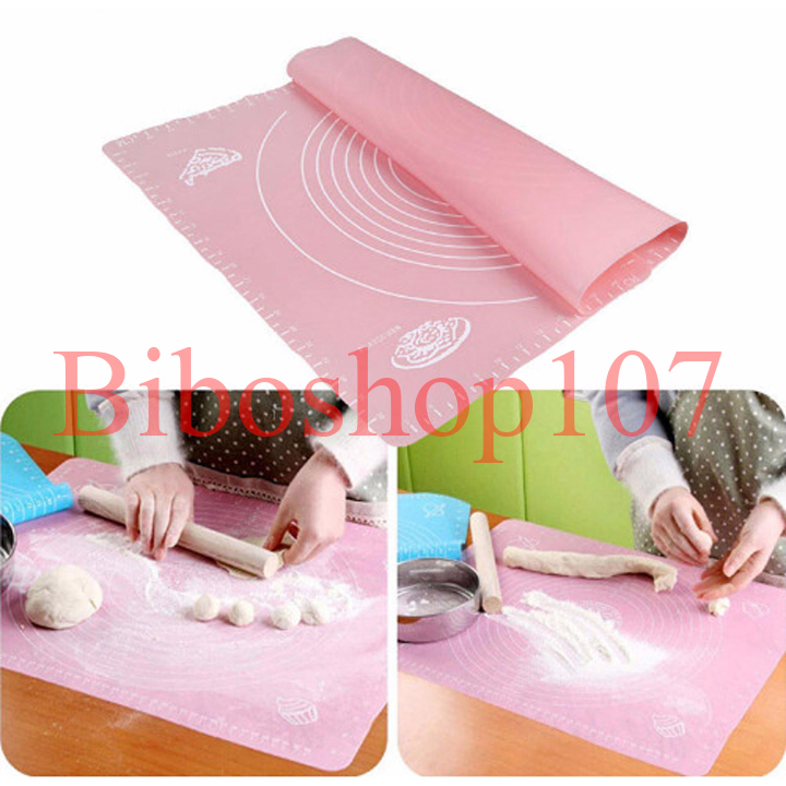 Tấm lót nhào bột silicon 50x40cm + cán lăn bột gỗ 30cm