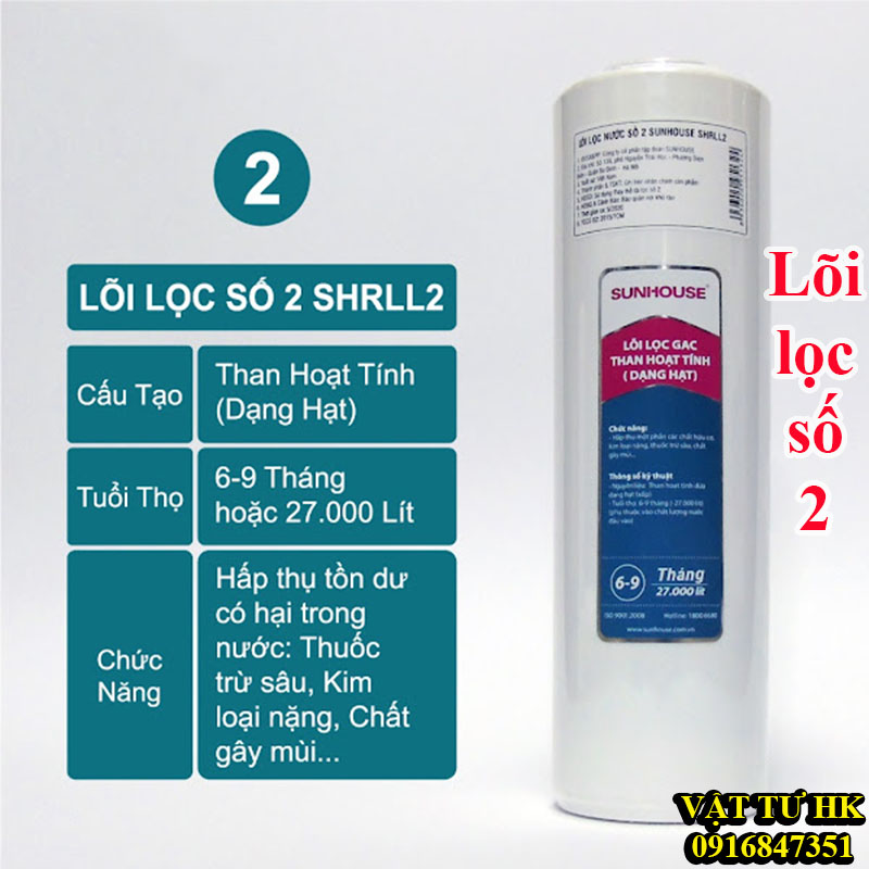 Lõi lọc nước thô số 2 SUNHOUSE SHRLL2 than hạt GAC thay máy lọc nước sunhoúe sun house hoúe hàng Xịn
