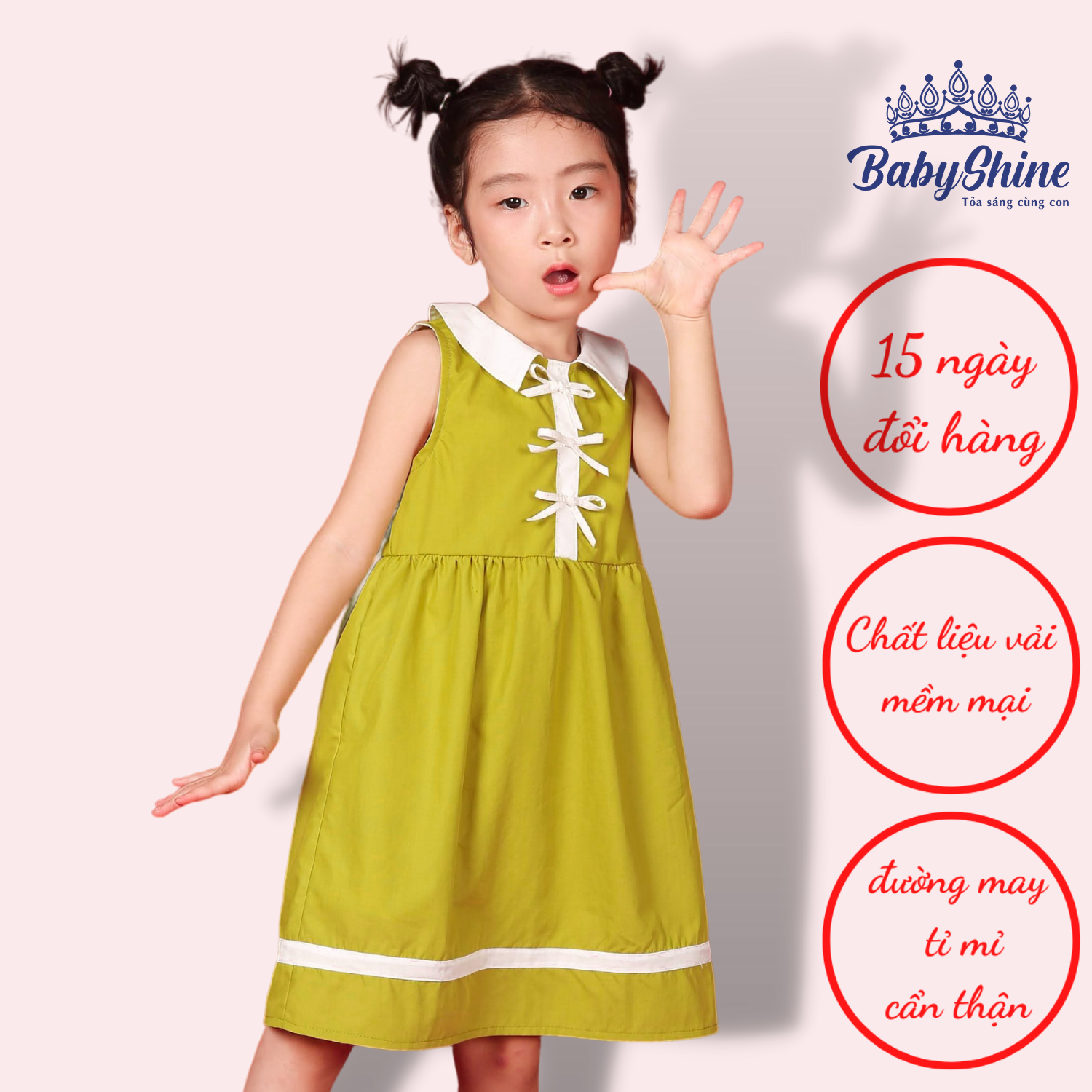 Đầm Mùa Hè - Đầm Sát Nách Cho Bé BabyShine - Đầm Màu Xanh Cốm, Ảnh Thật - Hàng Thiết Kế, Giá Xưởng